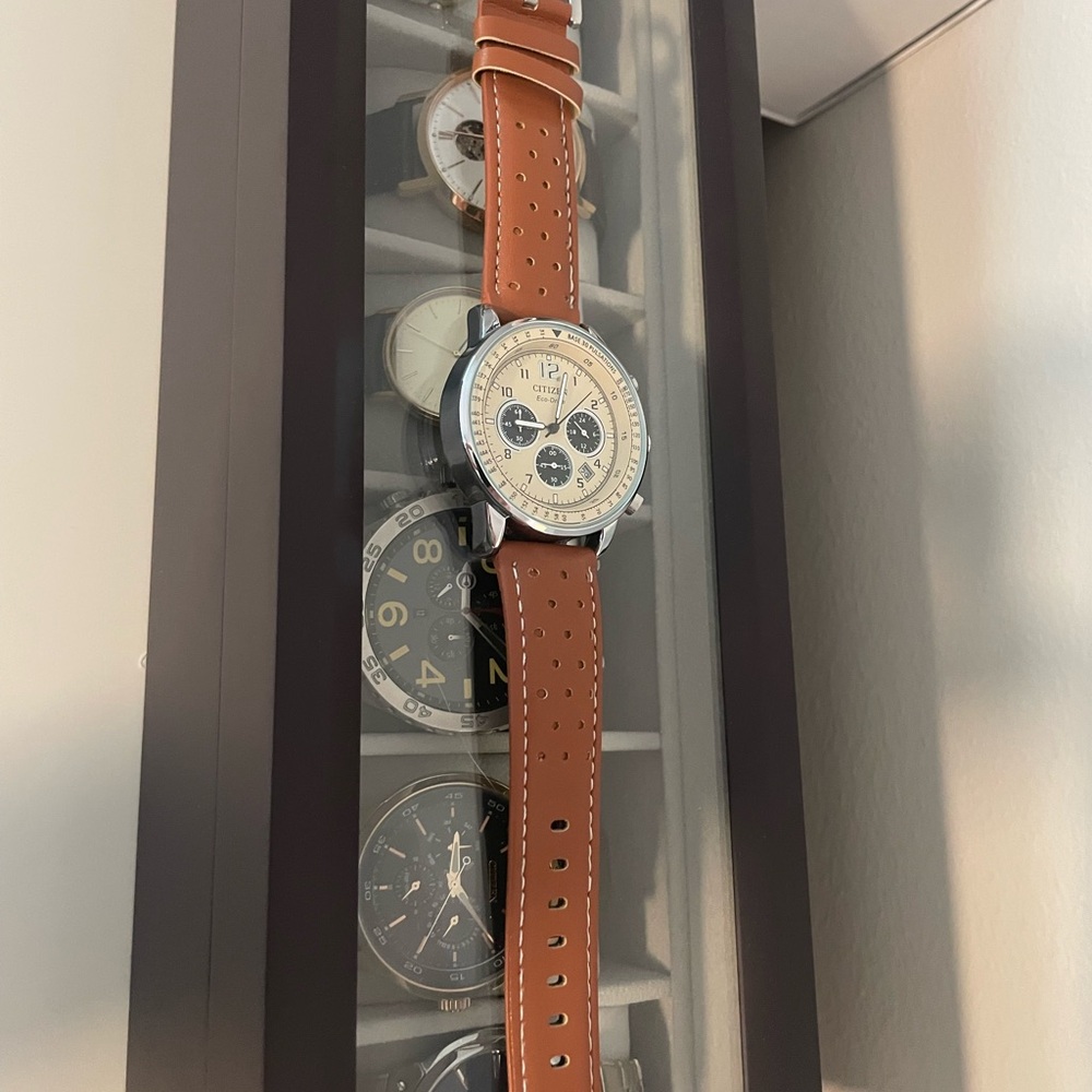 Citizen Watch with Brown Leather Strap and Silver Case